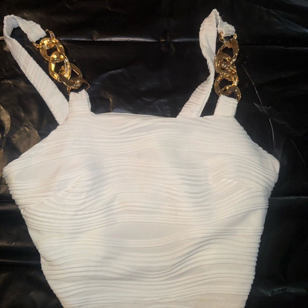 SHEIN White Camisole with Gold Chain Straps